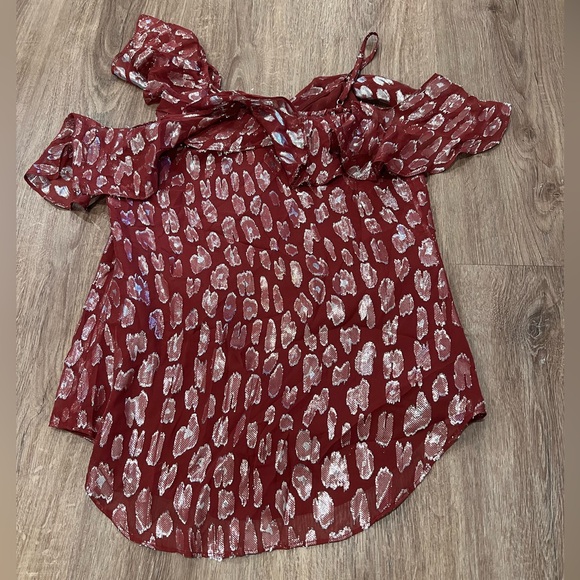 Veronica Beard Benton Maroon Silk Metallic Blouse - Picture 3 of 11